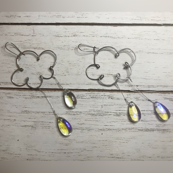 New* Handmade Cloud, Rain drop Earrings. Silver. Iridescent. Tear drop. Dangly. - Picture 9 of 9